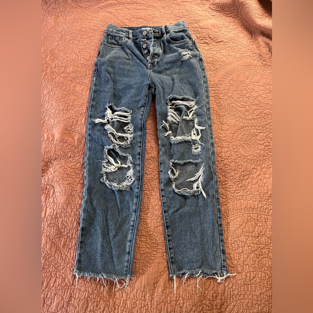 PacSun High Rise Straight Leg Distressed Ripped Jeans